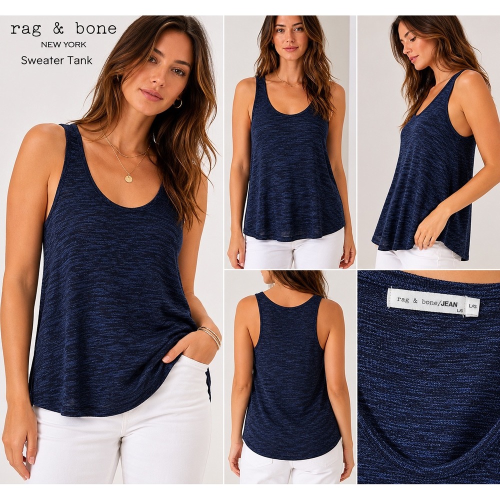 Rag & Bone Women's Navy knit tank Top Sweater Size Large cross‎ back minimalist